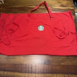 Starbucks Coffee Barista Red Holiday Apron 2 Pockets Embroidered Logo